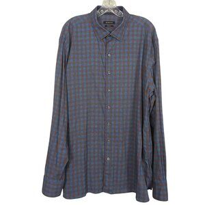 Bugatchi Classic Fit Mens Brown Blue Checkered Long Sleeve Button-Up Shirt sz XL